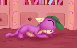 Size: 1500x938 | Tagged: safe, artist:egn, derpibooru import, spike, dragon, atg 2017, cute, equestria daily exclusive, exhausted, golden oaks library, newbie artist training grounds, sleeping, solo, spikabetes