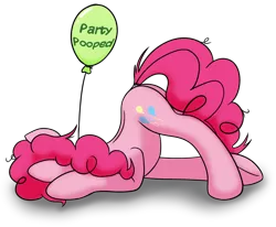 Size: 872x720 | Tagged: safe, artist:redquoz, derpibooru import, pinkie pie, pony, atg 2017, balloon, exhausted, face down ass up, faceplant, messy mane, newbie artist training grounds, simple background, solo, white background