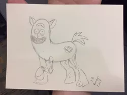 Size: 1280x960 | Tagged: safe, artist:latecustomer, derpibooru import, ponified, pony, male, open mouth, pickle rick, rick and morty, rick sanchez, sketch, sketches from a hat, solo, traditional art