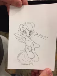Size: 960x1280 | Tagged: safe, artist:bobdude0, derpibooru import, rainbow dash, pegasus, pony, dialogue, female, flying, mare, sketch, sketches from a hat, solo, traditional art