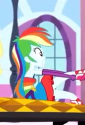Size: 309x453 | Tagged: safe, derpibooru import, screencap, rainbow dash, eqg summertime shorts, equestria girls, make up shake up, boots, clothes, cropped, dress, fall formal outfits, female, shoes
