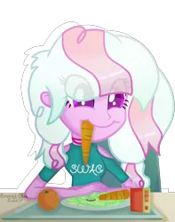 Size: 1888x2400 | Tagged: safe, artist:emerald-bliss, derpibooru import, oc, oc:bubble pop, unofficial characters only, equestria girls, carrot, equestria girls-ified, food, juice, lettuce, orange, solo