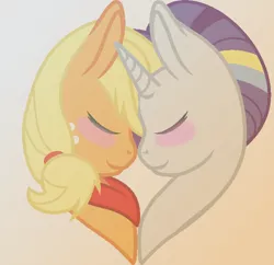 Size: 664x642 | Tagged: safe, artist:mangleuchiha, derpibooru import, applejack, rarity, pony, blushing, eyes closed, female, lesbian, rarijack, shipping