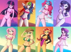 Size: 3380x2470 | Tagged: suggestive, artist:zelc-face, derpibooru import, applejack, fluttershy, pinkie pie, rainbow dash, rarity, starlight glimmer, sunset shimmer, twilight sparkle, equestria girls, mirror magic, spoiler:eqg specials, absolute cleavage, alternative cutie mark placement, applebucking thighs, applejack's hat, arm behind head, beach, beach babe, beanie, bedroom eyes, belly button, bicolor swimsuit, big breasts, bikini, bikini babe, blue hair, blushing, bocas top, breasts, busty applejack, busty fluttershy, busty mane six, busty pinkie pie, busty rainbow dash, busty rarity, busty starlight glimmer, busty sunset shimmer, busty twilight sparkle, c:, cleavage, clothes, collage, cowboy hat, crotchmark, curvy, cute, cutie mark, cutie mark on equestria girl, cutie mark swimsuit, eyelashes, eyeshadow, female, frilled swimsuit, glasses, green hair, green swimsuit, hat, high-cut clothing, humane eight, humane five, humane seven, humane six, i can't believe it's not sci-twi, jacket, leather jacket, lidded eyes, long hair, looking at you, makeup, multicolored hair, night, o-ring swimsuit, one eye closed, one-piece swimsuit, open mouth, orange hair, outdoors, panties, panty pull, peace sign, pink hair, pink swimsuit, plaid, plaid swimsuit, polka dot swimsuit, purple hair, purple swimsuit, rarihips, raripanty, red hair, seductive look, seductive pose, sexy, side-tie bikini, sideboob, smiling, star printed swimsuit, stars, string bikini, stupid sexy applejack, stupid sexy fluttershy, stupid sexy pinkie, stupid sexy rainbow dash, stupid sexy rarity, stupid sexy starlight glimmer, stupid sexy sunset shimmer, stupid sexy twilight, sunset, surprised, swimsuit, teasing, thighs, top hat, tricolor swimsuit, twilight's professional glasses, underass, underboob, undressing, wall of tags, water, wide hips, wink, yellow hair, zelc-face's swimsuits