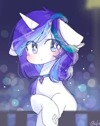 Size: 738x925 | Tagged: safe, artist:windymils, derpibooru import, oc, oc:windy, oc:windy cloud, unofficial characters only, pony, unicorn, blushing, choker, female, floppy ears, mare, solo