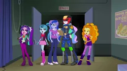 Size: 1100x614 | Tagged: safe, artist:pixelkitties, derpibooru import, edit, edited screencap, screencap, adagio dazzle, aria blaze, princess celestia, princess luna, sonata dusk, phoenix, equestria girls, rainbow rocks, armor, auditorium, badge, canterlot high, clipboard, clothes, costume, food, helmet, i am the law, jewelry, judge dredd, judge dreddlestia, necklace, parody, poster, principal celestia, skirt, symbol, taco, the dazzlings, vice principal luna, we couldn't fit it all in, welcome princess celest