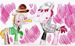 Size: 1285x803 | Tagged: safe, artist:ptitemouette, derpibooru import, pony, gay, heart, john watson, male, non-mlp shipping, sherlock holmes, shipping, traditional art