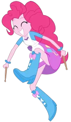 Size: 1895x3235 | Tagged: safe, artist:remcmaximus, derpibooru import, pinkie pie, eqg summertime shorts, equestria girls, the art of friendship, actually legit eqg panty shot, boots, clothes, cute, drumsticks, eyes closed, happy, panties, panty shot, pink underwear, shoes, simple background, skirt, skirt lift, smiling, solo, transparent background, underwear, upskirt, vector