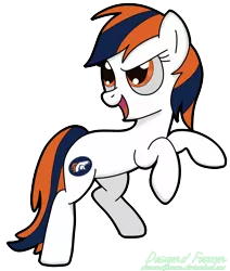 Size: 2292x2704 | Tagged: safe, artist:desmondferrcon, derpibooru import, oc, oc:milo highliss, unofficial characters only, pony, american football, broncos, denver broncos, female, football, handegg, mare, nfl, rearing, smiling, solo, sports, standing