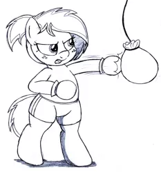 Size: 2790x3000 | Tagged: safe, artist:an-tonio, derpibooru import, oc, oc:uppercute, unofficial characters only, pony, bipedal, boxing gloves, clothes, freckles, monochrome, shorts, solo, traditional art