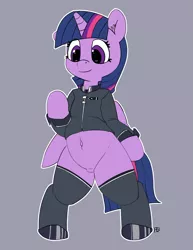 Size: 3857x5000 | Tagged: suggestive, artist:pabbley, derpibooru import, twilight sparkle, twilight sparkle (alicorn), alicorn, pony, semi-anthro, belly button, bipedal, bottomless, clothes, featureless crotch, female, mare, partial nudity, simple background, solo, uniform