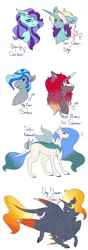 Size: 4800x13632 | Tagged: safe, artist:midnight-drip, derpibooru import, oc, unofficial characters only, alicorn, dracony, hybrid, pegasus, pony, unicorn, absurd resolution, bust, female, male, mare, offspring, one eye closed, parents:oc x oc, portrait, stallion, wink
