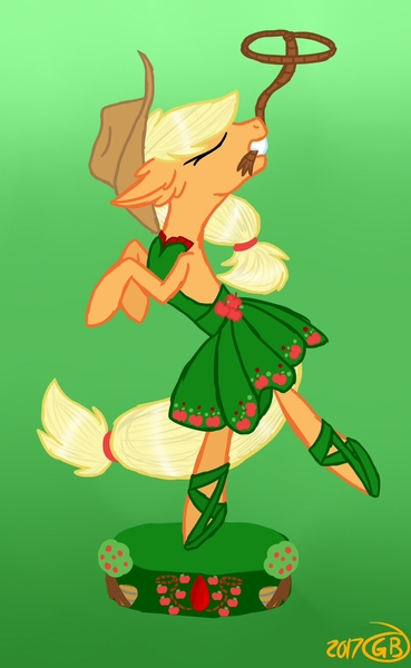 Size: 800x1300 | Tagged: safe, artist:goldenbrush156, derpibooru import, applejack, pony, applerina, ballerina, clothes, dress, lasso, mouth hold, rope, solo