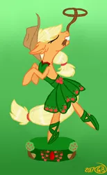 Size: 800x1300 | Tagged: safe, artist:goldenbrush156, derpibooru import, applejack, pony, applerina, ballerina, clothes, dress, lasso, mouth hold, rope, solo