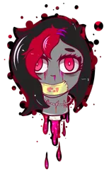 Size: 617x1000 | Tagged: semi-grimdark, artist:lazerblues, derpibooru import, oc, oc:miss eri, unofficial characters only, equestria girls, barbed wire, blood, candy gore, decapitated, gag, severed head, solo, tape, tape gag