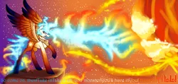 Size: 6320x3000 | Tagged: safe, artist:darsiaradianthorner, derpibooru import, princess celestia, alicorn, pony, colored text, colored wings, crying, doctor who, female, fire, gradient background, gradient hooves, gradient wings, mane of fire, meme, parasite, rage face, reference, solo, stars, text