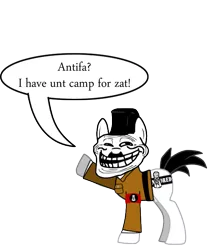 Size: 550x650 | Tagged: semi-grimdark, artist:salted pingas, deleted from derpibooru, derpibooru import, oc, oc:salted pingas, unofficial characters only, pony, adolf hitler, antifa, clothes, hitler parodies, male, meme, misspelling, nazi, nudity, politics, sheath, simple background, trollface, white background