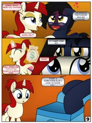 Size: 3000x4000 | Tagged: safe, artist:pananovich, derpibooru import, oc, oc:shadowmoon, oc:silver draw, unofficial characters only, pegasus, pony, unicorn, comic:b.d.s.m., bag of money, comic, dialogue, digital art, shadraw