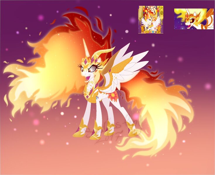 Size: 1024x836 | Tagged: safe, artist:sparkiss-pony, derpibooru import, daybreaker, nightmare star, alicorn, pony, corrupted, female, fire, fusion, fusion:solarbreaker, mane of fire, mare, oh no, open mouth, spread wings, the fun has been doubled, the inferno has been doubled, this will end in fire, two flaming sunponies, wings, xk-class end-of-the-world scenario