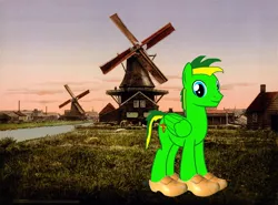 Size: 3287x2426 | Tagged: safe, artist:didgereethebrony, derpibooru import, oc, oc:didgeree, unofficial characters only, pony, clogs, digital art, dutch, holland, netherlands, solo, windmill