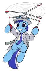 Size: 690x1118 | Tagged: safe, artist:redquoz, derpibooru import, minuette, pony, atg 2017, crossover, flying, inspector brushie, inspector gadget, newbie artist training grounds, simple background, solo, transparent background