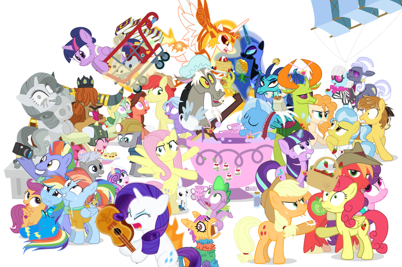 Size: 1182x785 | Tagged: safe, artist:dm29, derpibooru import, angel bunny, applejack, big macintosh, bow hothoof, chipcutter, daybreaker, discord, doctor fauna, feather bangs, fluttershy, hoity toity, maud pie, nightmare moon, photo finish, pinkie pie, prince rutherford, princess ember, princess flurry heart, rainbow dash, rarity, scootaloo, spike, starlight glimmer, strawberry sunrise, sugar belle, sweetie belle, thorax, trixie, twilight sparkle, twilight sparkle (alicorn), whammy, wild fire, windy whistles, alicorn, changedling, changeling, dragon, earth pony, pegasus, pony, unicorn, a flurry of emotions, a royal problem, all bottled up, celestial advice, discordant harmony, fame and misfortune, fluttershy leans in, forever filly, hard to say anything, honest apple, not asking for trouble, parental glideance, rock solid friendship, the perfect pear, triple threat, spoiler:s07e14, alternate hairstyle, anger magic, ballerina, basket, bottled rage, camera, cinnamon nuts, clothes, colt, cup, dragon lord ember, equestrian pink heart of courage, female, filly, food, friendship journal, guitar, heart, heart eyes, helmet, hug, jalapeno red velvet omelette cupcakes, king thorax, kite, magic, male, mare, mini twilight, mining helmet, muffin, pancakes, pineapple, pizza costume, pizza head, rainbow dash's parents, reformed four, shipping, shopping cart, simple background, stallion, statue, stingbush seed pods, straight, strawberry, sugarmac, teacup, that pony sure does love kites, that pony sure does love teacups, the meme continues, the story so far of season 7, this isn't even my final form, tutu, twilarina, uniform, wall of tags, white background, why i'm creating a gown darling, windyhoof, wingding eyes, wonderbolts uniform