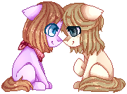 Size: 180x133 | Tagged: safe, artist:shiromidorii, derpibooru import, oc, oc:sabrina, oc:tegan, unofficial characters only, earth pony, pony, boop, female, floppy ears, lesbian, mare, noseboop, oc x oc, pixel art, shipping