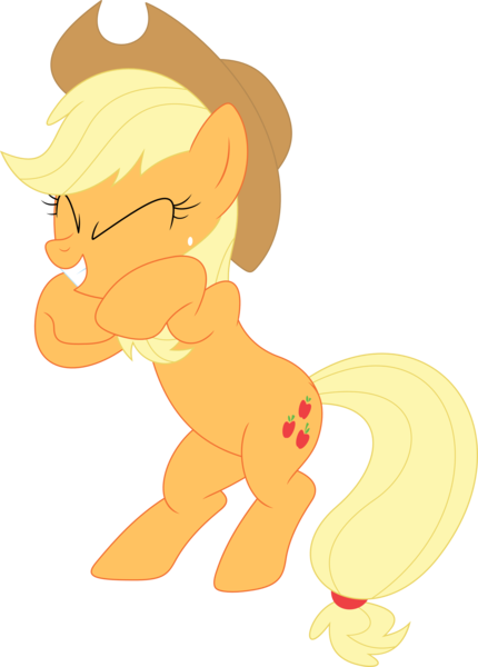 Size: 2565x3582 | Tagged: safe, artist:porygon2z, derpibooru import, applejack, earth pony, pony, apple family reunion, applejack's hat, bipedal, cowboy hat, excited, eyes closed, female, freckles, hat, mare, simple background, smiling, standing, transparent background, vector