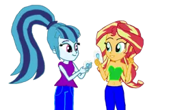 Size: 1115x716 | Tagged: safe, artist:bigpurplemuppet99, derpibooru import, sonata dusk, sunset shimmer, equestria girls, belly button, clothes, female, lesbian, midriff, shipping, sunata, tanktop