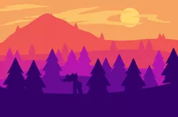 Size: 1490x978 | Tagged: safe, artist:loolaalezbo, derpibooru import, pony, atg 2017, forest, mountain, newbie artist training grounds, silhouette, solo, sun, tree