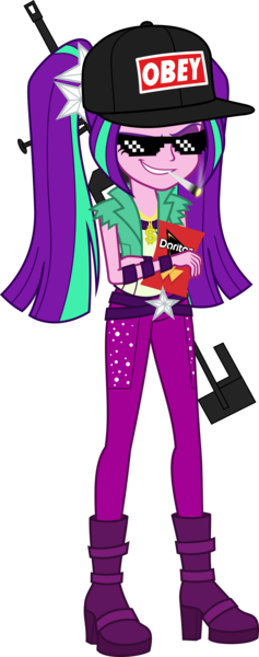 Size: 1972x5000 | Tagged: safe, artist:diegator007, derpibooru import, aria blaze, equestria girls, rainbow rocks, blunt, boots, chips, cigarette, clothes, doritos, drugs, food, hat, high heel boots, jewelry, marijuana, mlg, necklace, obey, shirt, shoes, simple background, smiling, smoking, solo, sunglasses, transparent background, vector, vest