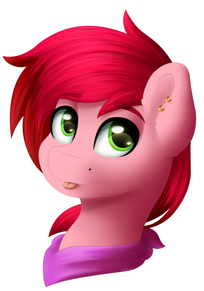 Size: 748x1069 | Tagged: safe, artist:spirit-dude, derpibooru import, oc, oc:cotton candy, unofficial characters only, pony, :p, bandana, bust, ear piercing, earring, femboy, jewelry, male, piercing, portrait, solo, tongue out