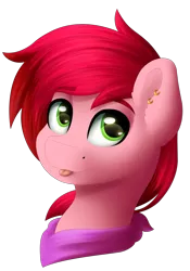 Size: 748x1069 | Tagged: safe, artist:spirit-dude, derpibooru import, oc, oc:cotton candy, unofficial characters only, pony, :p, bandana, bust, ear piercing, earring, femboy, jewelry, male, piercing, portrait, solo, tongue out