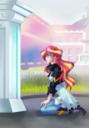 Size: 700x1000 | Tagged: safe, artist:limreiart, derpibooru import, sunset shimmer, fanfic, fanfic:long road to friendship, equestria girls, canterlot high, fanfic art, human coloration, portal, solo