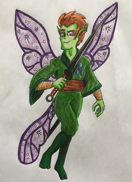 Size: 2245x3075 | Tagged: safe, artist:bozzerkazooers, derpibooru import, thorax, changedling, changeling, equestria girls, equestria girls-ified, king thorax, traditional art, weapon