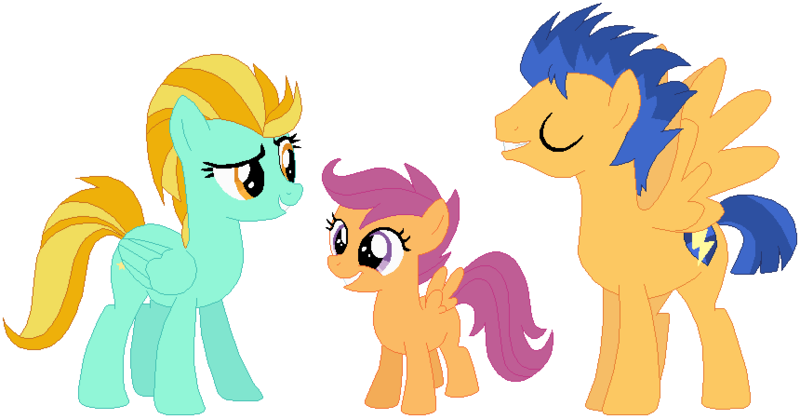 Size: 860x450 | Tagged: safe, artist:featherfury, derpibooru import, flash sentry, lightning dust, scootaloo, pony, alternate universe, brother and sister, brother and sisters, female, male, siblings, sisters, story included, trio