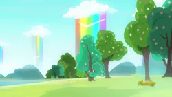 Size: 1280x720 | Tagged: background, campfire tales, derpibooru import, discovery family logo, flower, no pony, rainbow waterfall, safe, scenery, screencap, tree, winsome falls