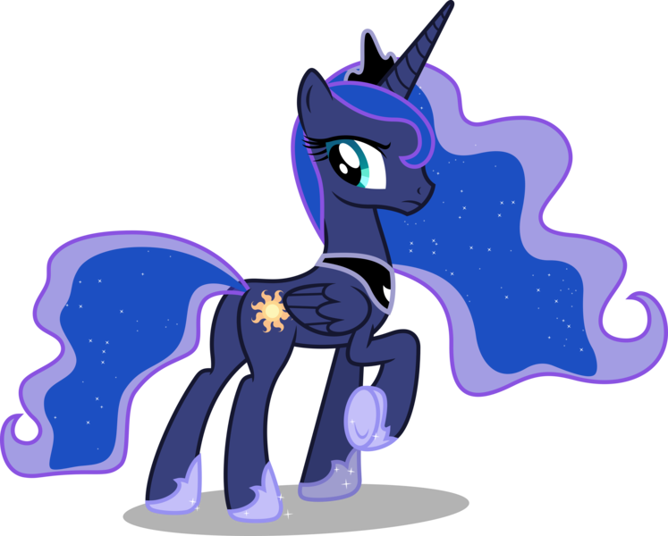 Size: 8315x6682 | Tagged: safe, artist:chrzanek97, derpibooru import, princess luna, alicorn, pony, a royal problem, absurd resolution, cutie mark, female, looking back, mare, plot, raised hoof, simple background, solo, swapped cutie marks, transparent background, vector