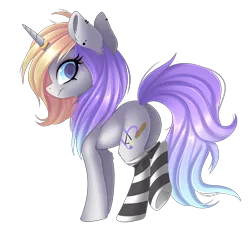 Size: 3124x2834 | Tagged: safe, artist:scarlet-spectrum, derpibooru import, oc, oc:loren, unofficial characters only, pony, unicorn, art trade, clothes, cutie mark, ear piercing, female, horn ring, looking back, mare, piercing, simple background, socks, solo, stockings, striped socks, thigh highs, transparent background