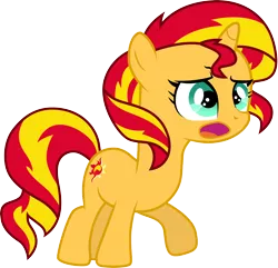 Size: 3116x3001 | Tagged: safe, artist:cloudyglow, derpibooru import, sunset shimmer, pony, cute, female, filly, filly sunset shimmer, mare, open mouth, raised hoof, simple background, solo, transparent background, vector, younger