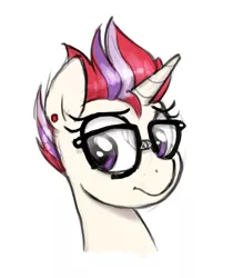 Size: 2298x2733 | Tagged: safe, artist:selenophile, derpibooru import, moondancer, pony, unicorn, alternate hairstyle, bust, ear piercing, earring, female, glasses, jewelry, mare, piercing, portrait, simple background, solo, unsure, white background