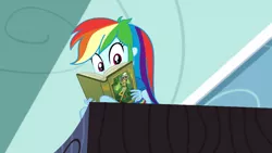 Size: 1920x1080 | Tagged: safe, derpibooru import, screencap, daring do, rainbow dash, eqg summertime shorts, equestria girls, leaping off the page, book, reading rainboom, solo