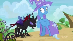 Size: 1280x720 | Tagged: safe, derpibooru import, screencap, pharynx, trixie, changeling, pony, unicorn, to change a changeling