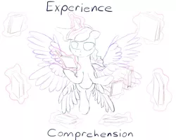 Size: 1500x1200 | Tagged: safe, artist:stillwaterspony, derpibooru import, twilight sparkle, twilight sparkle (alicorn), alicorn, pony, atg 2017, book, glowing eyes, magic, multiple wings, newbie artist training grounds, rough, sketch