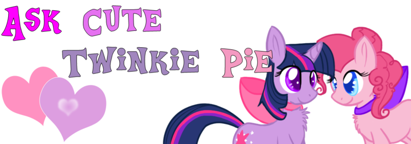 Size: 1000x350 | Tagged: safe, artist:justagirlonline, derpibooru import, pinkie pie, twilight sparkle, pony, ask cute twinkie pie, female, lesbian, neck bow, shipping, twinkie