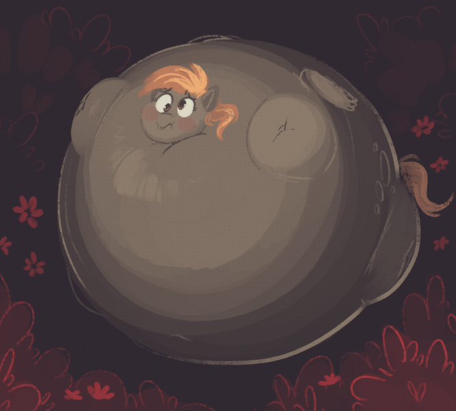 Size: 2000x1800 | Tagged: artist:secretgoombaman12345, belly, bingo wings, blushing, derpibooru import, derpy hooves, explicit source, female, floating, flower, impossibly large belly, inflation, questionable, solo, solo female