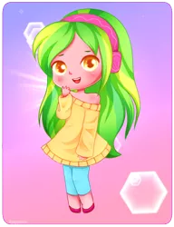 Size: 500x650 | Tagged: safe, artist:electricshine, derpibooru import, lemon zest, equestria girls, friendship games, blushing, chibi, clothes, cute, gradient background, long hair, looking at you, open mouth, shoes, smiling, solo, strapless