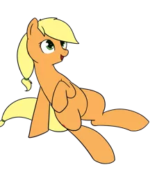 Size: 1141x1192 | Tagged: safe, artist:neuro, derpibooru import, applejack, earth pony, pony, female, happy, hatless, mare, missing accessory, raised hoof, simple background, sitting, solo, transparent background