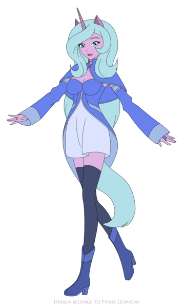 Size: 1899x3177 | Tagged: artist:pyrus-leonidas, clothes, derpibooru import, eared humanization, female, horned humanization, human, humanized, idw, open mouth, pony coloring, radiant hope, safe, simple background, solo, tailed humanization, transparent background