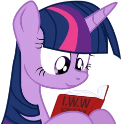 Size: 2400x2400 | Tagged: safe, artist:aaronmk, derpibooru import, twilight sparkle, pony, unicorn, book, bust, female, industrial workers of the world, iww, mare, reading, simple background, solo, transparent background, union, vector